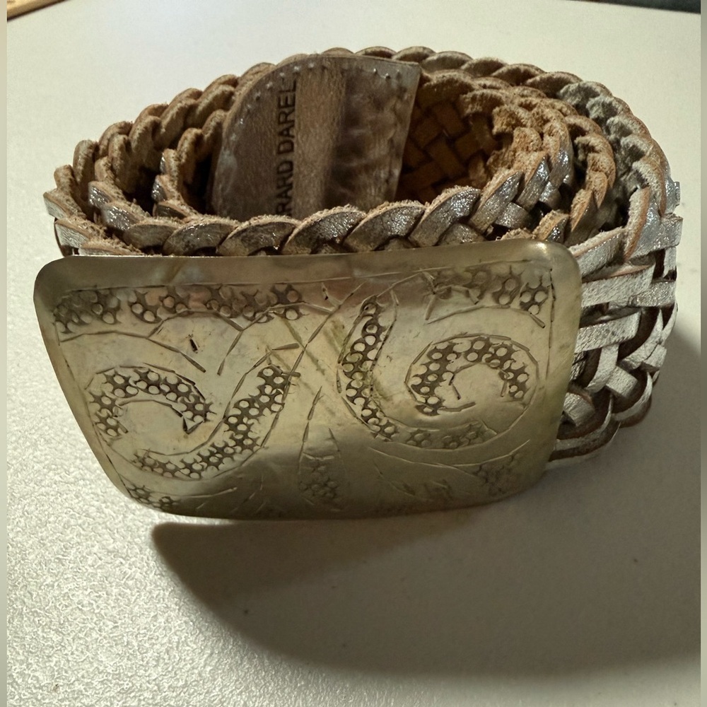 Gerard Darel Silver Braided Belt Western Buckle Rodeo Boho Southwestern